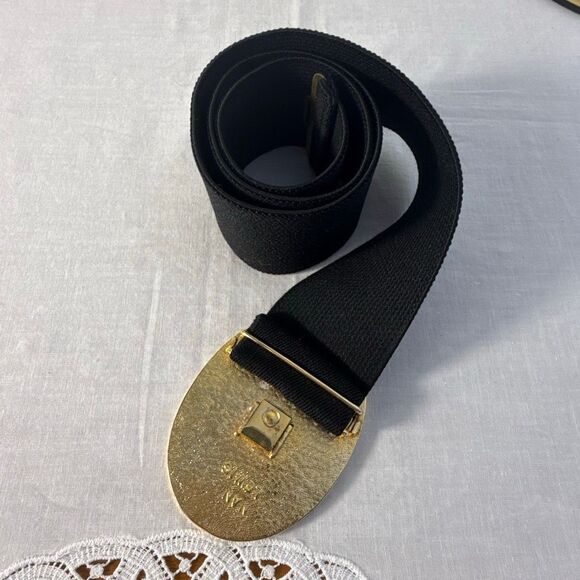 Vintage Nan Lewis Black & Gold Sculptural Enamel Buckle Belt | 1980s Modernist S main image 5